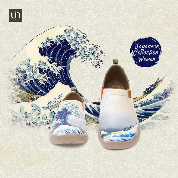 UIN Footwear Women -Great Wave off Kanagawa- Art Painted Women Fashion Flat Shoes Canvas loafers