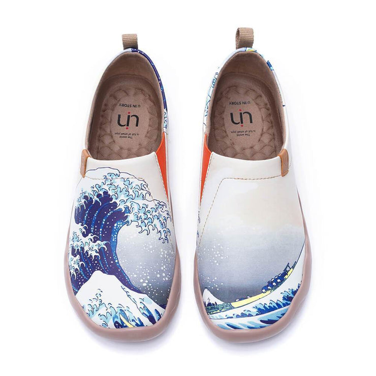 UIN Footwear Women -Great Wave off Kanagawa- Art Painted Women Fashion Flat Shoes Canvas loafers