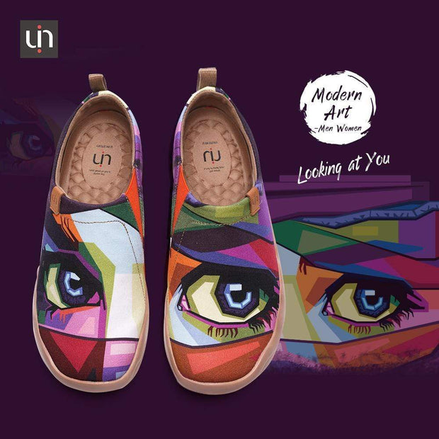 UIN Footwear Women Looking at You Multicolored Art Female Slip-ons Canvas loafers