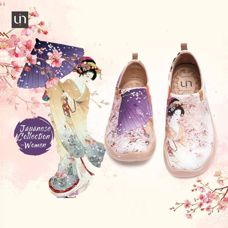 UIN Footwear Women -Under the Cheery Tree- Women Painted Slip-on Casual Shoes Canvas loafers