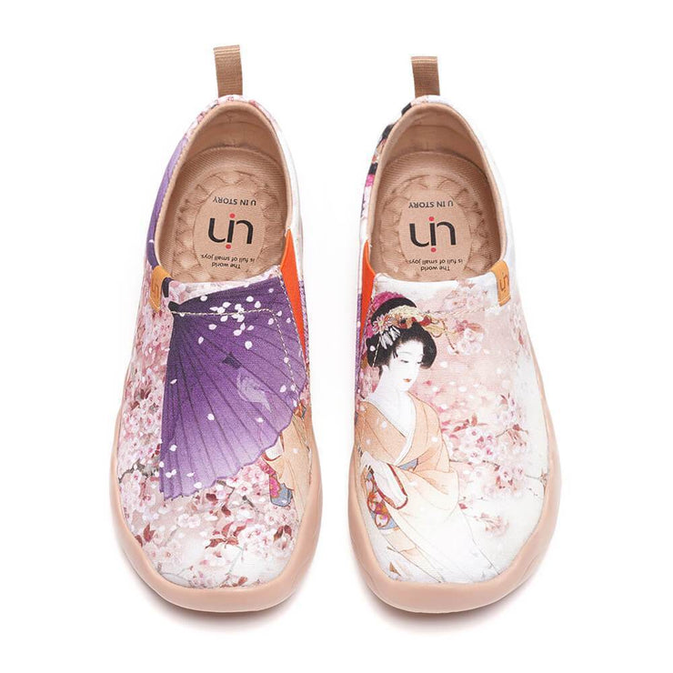 UIN Footwear Women -Under the Cherry Tree- Women Painted Slip-on Casual Shoes Canvas loafers